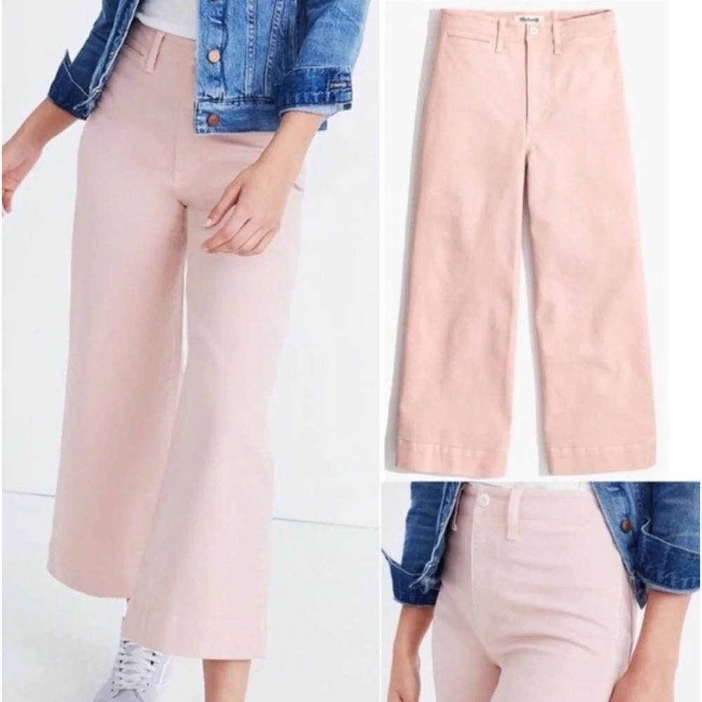Madewell Emmett Wide Leg Pants Women 28 Pink High Rise Crop Canvas Coastal Chic